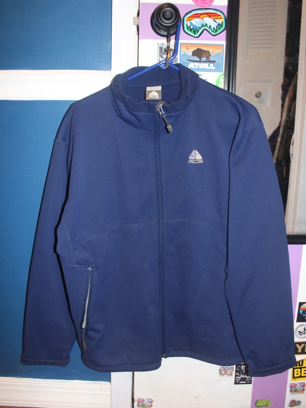 VTG Nike ACG Jacket Mens M Fit Therma Blue Fleece Softshell Pockets Full Zip